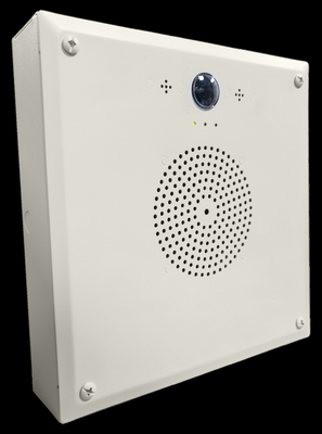屋内使用のために取り付けられた白い Ip スピーカー Poe フラッシャーおよび時計表示の表面